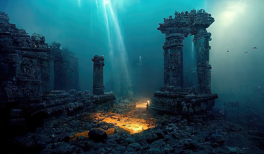 Atlantis, the lost underwater city, rendering.