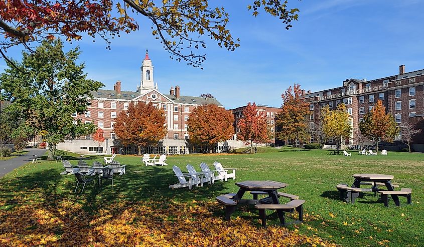 The Quad, Harvard University. College campus in the fall.