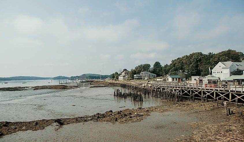 Waterfront of Wiscasset, Maine at low tide.