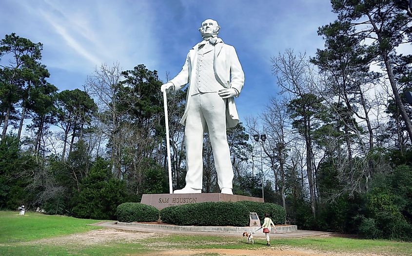 A statue of Sam Houston in Huntsville, Texas