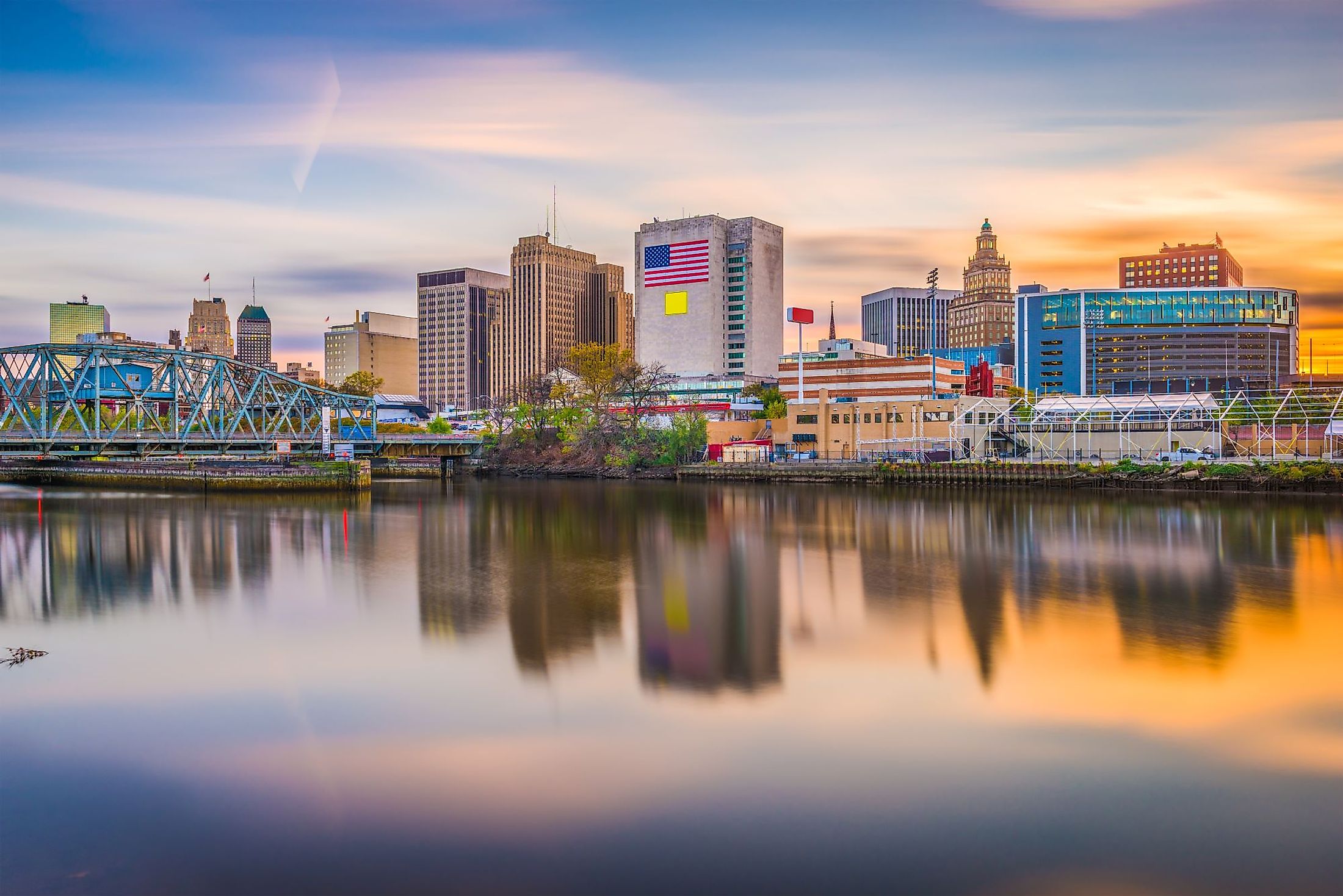 Newark, New Jersey, skyline on the Passaic River. 