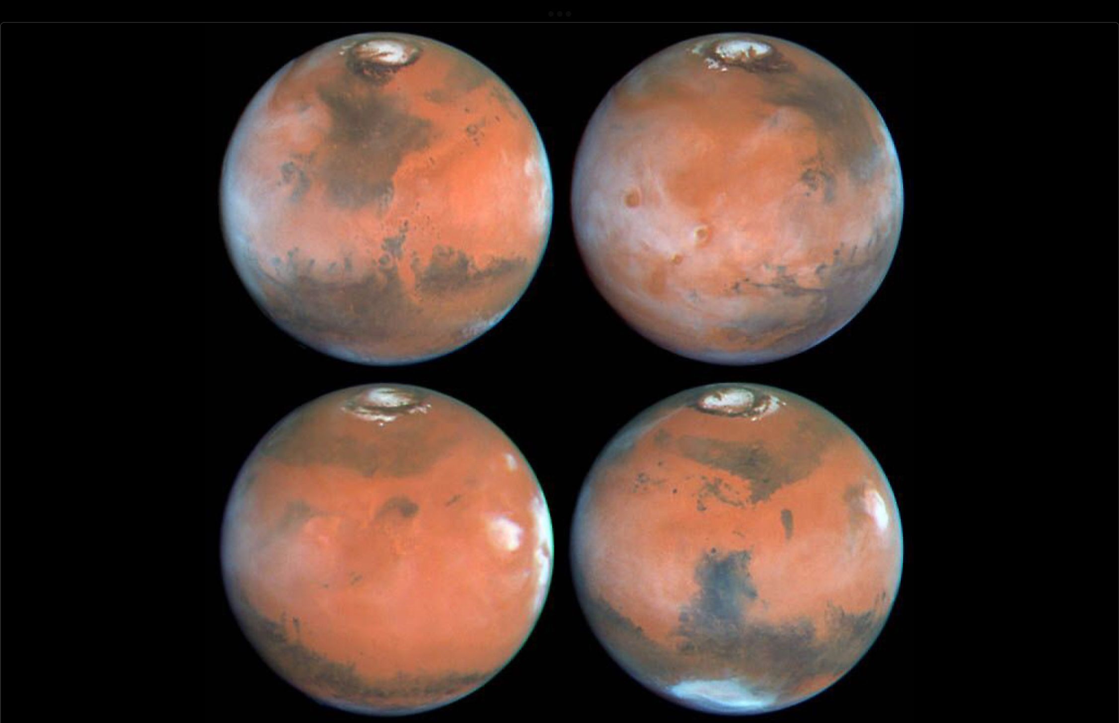Mars seen from four different angles. Image credit: NASA