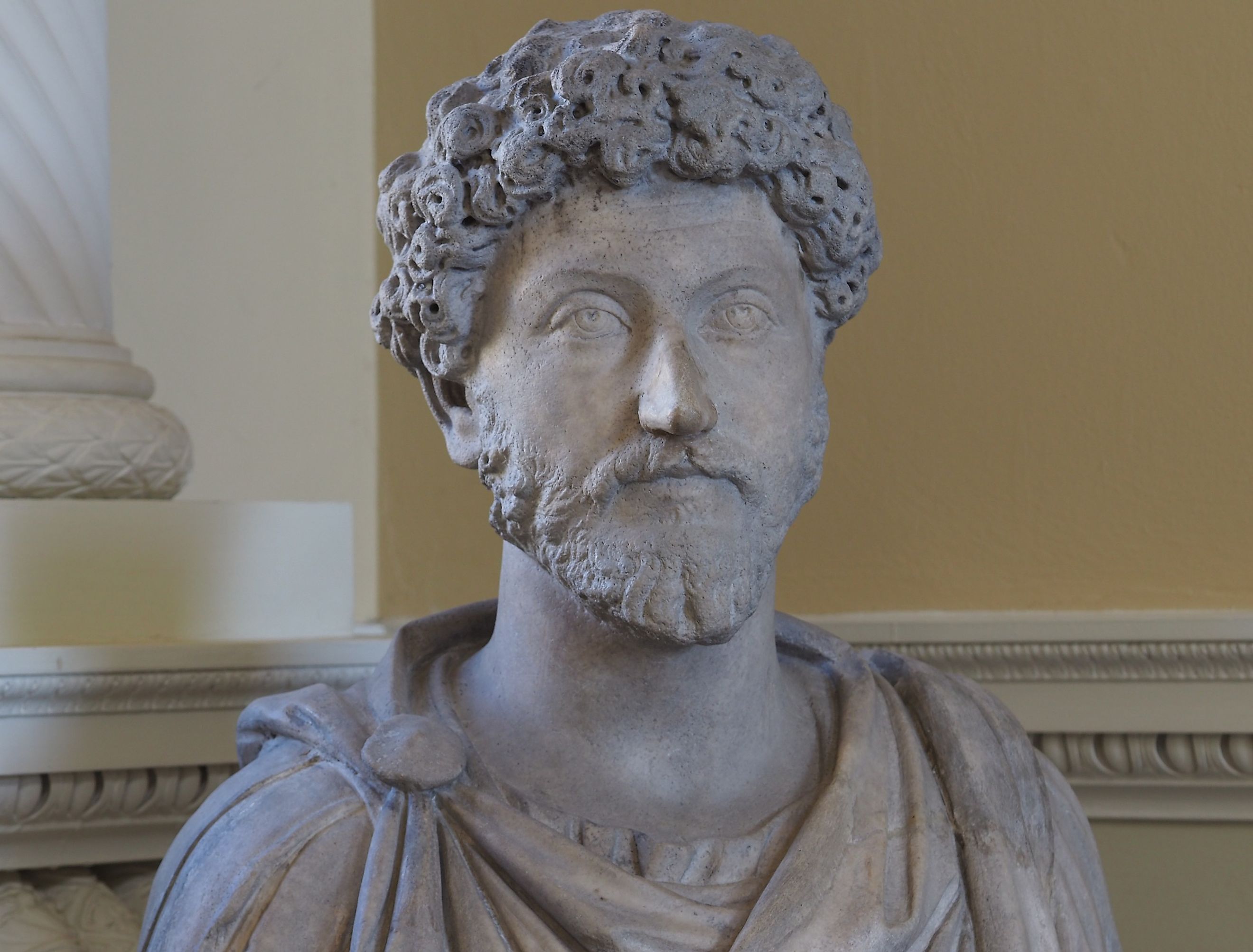 Statue of the head of Emperor Marcus Aurelius, a Stoic philosopher.