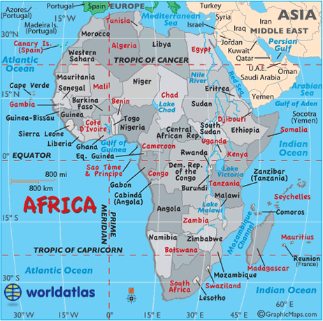 World   Countries on Map Of Africa  Africa Maps  Countries  Landforms  Rivers  And