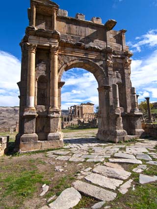 The Arch of Caracalla at the Roman Ruins of Djemila, Algeria, North Africa, Africa