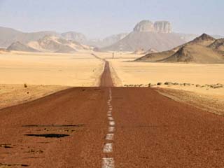 Long Straight Road in the Sahara Desert, Algeria, North Africa, Africa