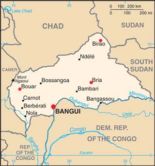 Central African Republic latitude and longitude map