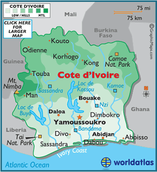 Map of Cote d'Ivoire