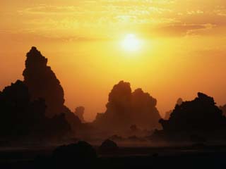 Natural Chimney Formations at Sunset, Lake Abbe, Djibouti