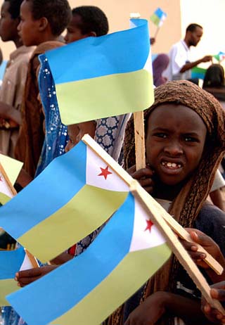 Djibouti children and flags