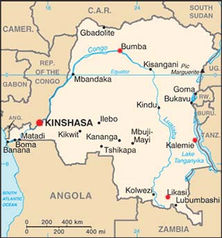 Democratic Republic of the Congo latitude and longitude map