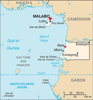 Equatorial Guinea latitude and longitude map