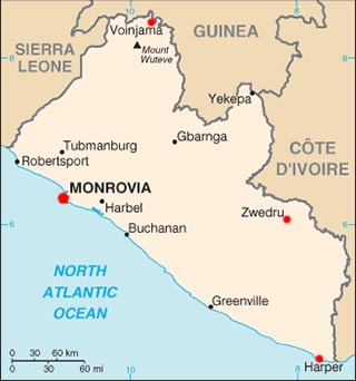 Liberia latitude and longitude map