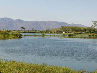 Malawi, Liwonde, View Downstream Along the Shire River from the Barrage Near Liwonde