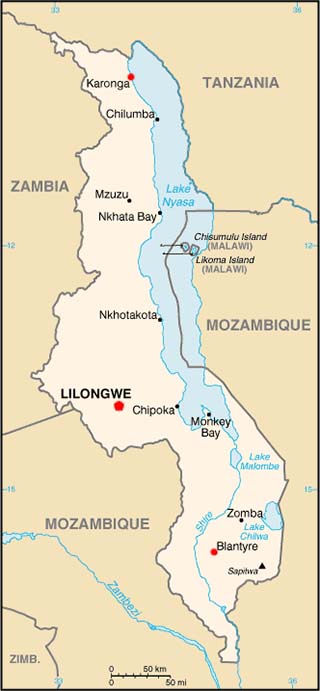 Malawi latitude and longitude map