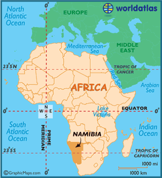 Zemljevid Namibije