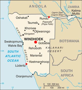 Namibia latitude and longitude map