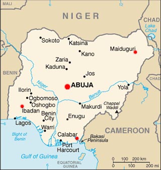 Nigeria latitude and longitude map