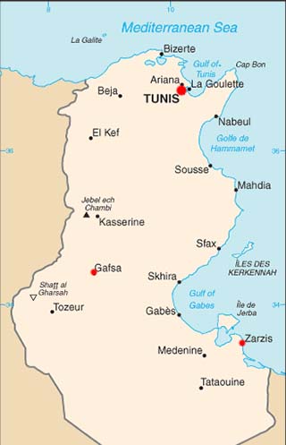 Tunisia latitude and longitude map