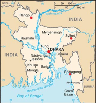 Bangladesh latitude and longitude map
