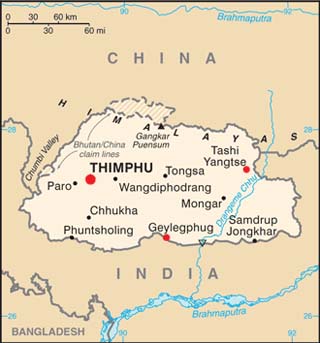 Bhutan latitude and longitude map