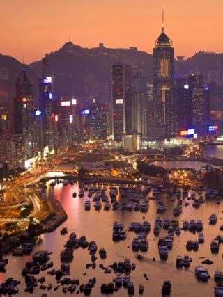 Hong Kong, Hong Kong Island, Causeway Bay View across Harbour to Victoria Peak, China
