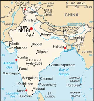 India latitude and longitude map