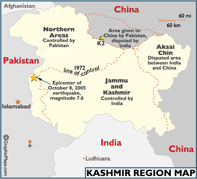 Kashmir, Map of Kashmir, Map of the Kashmir Region