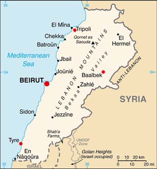 Lebanon latitude and longitude map
