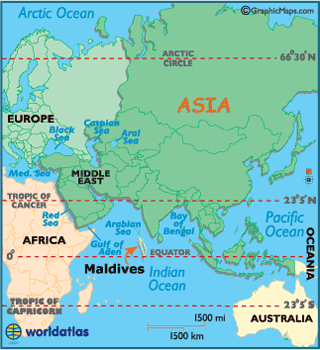A map of the Maldives.  From Worldatlas.com