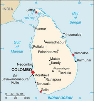 Sri Lanka latitude and longitude map
