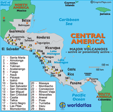 World  Quiz on World Map North America Central America Maps Volcano Map