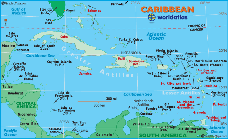 Central American and Cuban Island map 
