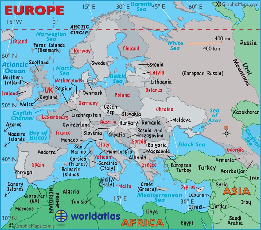 Large Map of Europe, Easy to Read and Printable Europe Atlas Map
