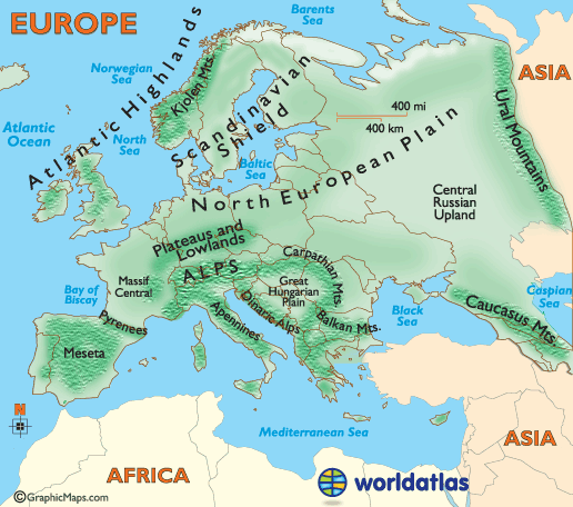 europe show Major Riversprint this map. landforms