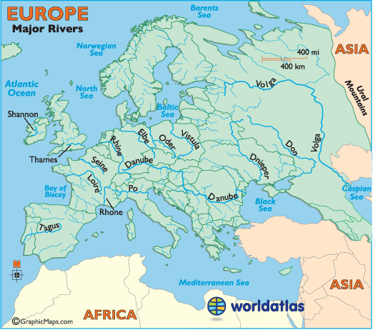 European Rivers, Map of Europe Rivers, Map of Rivers in Europe, Major Rivers in Europe
