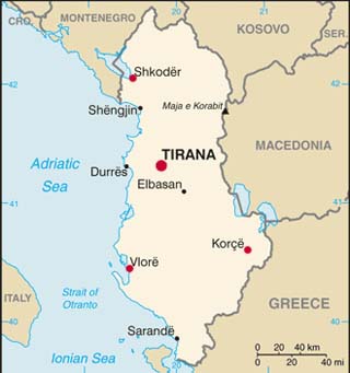 Albania latitude and longitude map