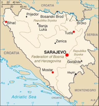 Bosnia and Herzegovina latitude and longitude map