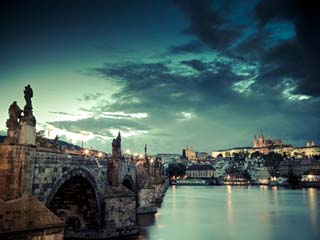 Czech Republic, Prague, Stare Mesto (Old Town), Charles Bridge, Hradcany Castle and St. Vitus Cathe