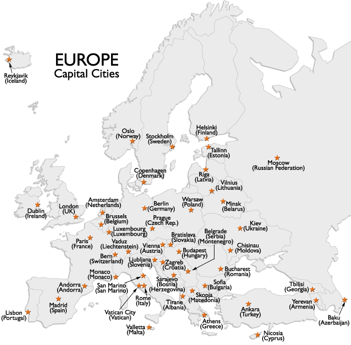 europe capital cities map and