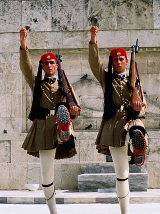 Evzones (Royal Guards) Performing Changing of Guard at Parliament Building, Athens, Greece