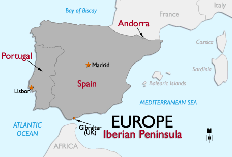 Physical   World on World Map Europe Iberian Peninsula