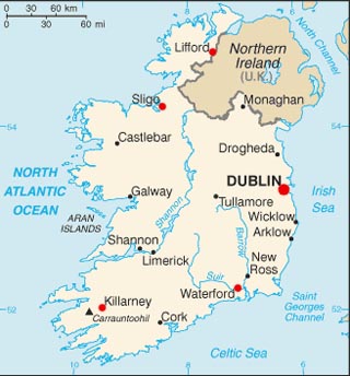 Ireland latitude and longitude map
