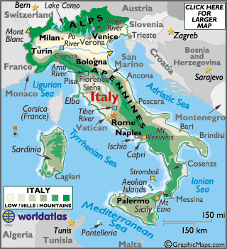 Detailed World  on Italy   European Maps  Europe Maps Italy Map Information   World Atlas