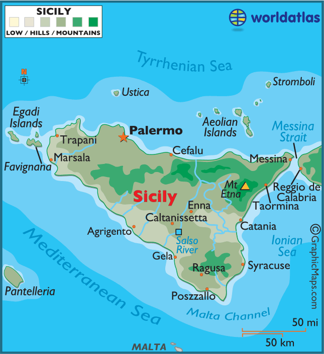 Sicily Large Color Map