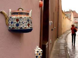 Teapot Decoration on Wall of Local Tea Shop, Vilnius, Lithuania