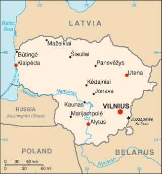 Lithuania latitude and longitude map