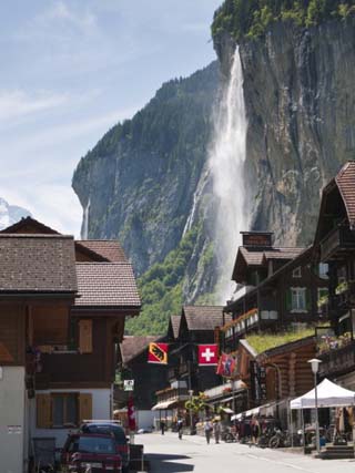 Staubbach Falls in Lauterbrunnen, Jungfrau Region, Switzerland, Europe