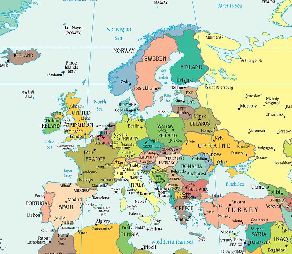 Printable Map Of Europe