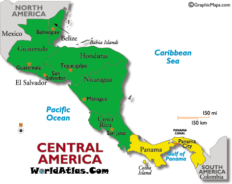 time zone map. central america time zone map